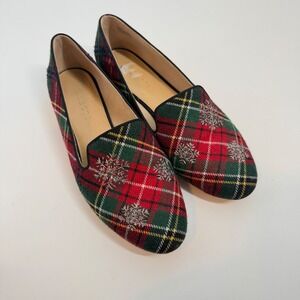 Talbots Ryan‎ Plaid Snowflake Loafers Red Green Tartan Smoking Flats 8.5M